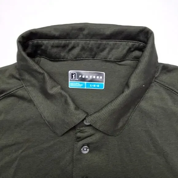 PGA Tour Shirt Long Sleeve Polo Striped Dark Green Mens Large Golf Top - Picture 5 of 8